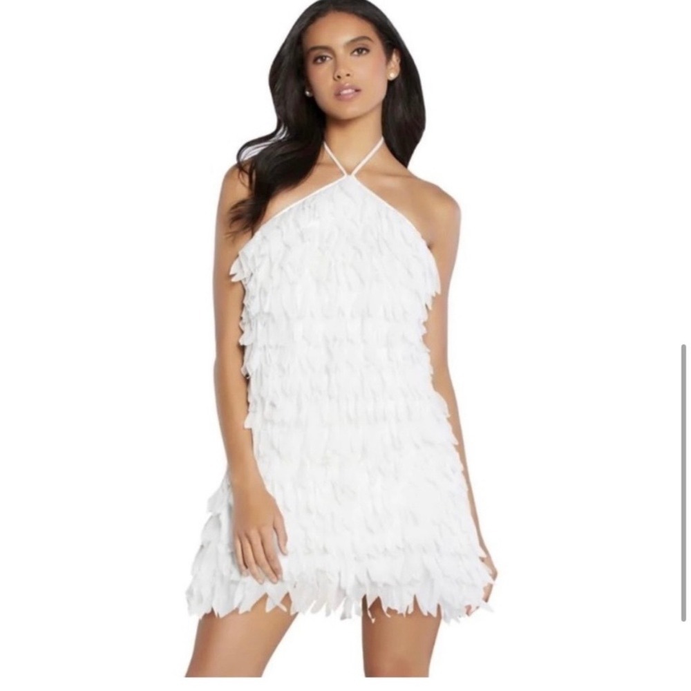 Aidan‎ Mattox Halter Trapeze Dress White Feather Size 10 NWT